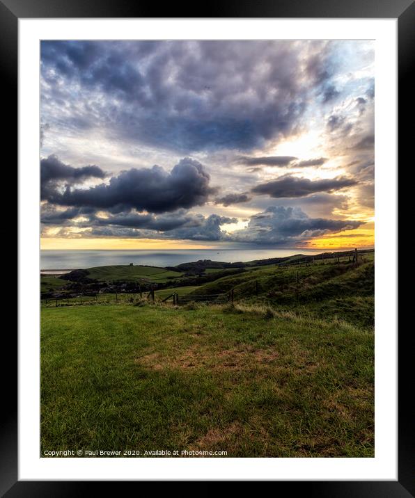 Looking towards Abbotsbury on a stormy night Framed Mounted Print by Paul Brewer