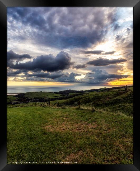 Looking towards Abbotsbury on a stormy night Framed Print by Paul Brewer