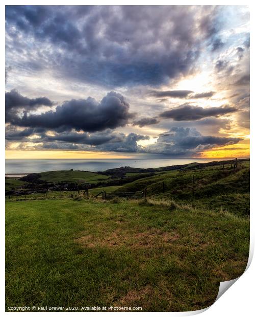 Looking towards Abbotsbury on a stormy night Print by Paul Brewer