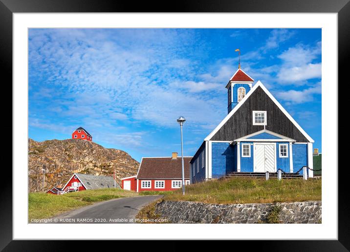 The Bethel Blue church in Sisimiut, Greenland Framed Mounted Print by RUBEN RAMOS