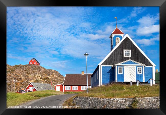 The Bethel Blue church in Sisimiut, Greenland Framed Print by RUBEN RAMOS