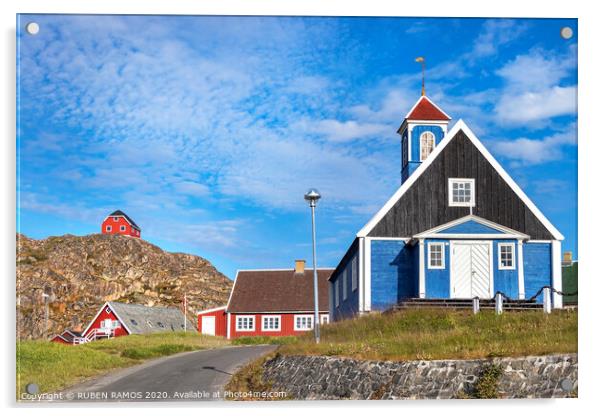 The Bethel Blue church in Sisimiut, Greenland Acrylic by RUBEN RAMOS