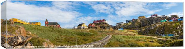 Colorful buildings and houses in Sisimiut. Canvas Print by RUBEN RAMOS