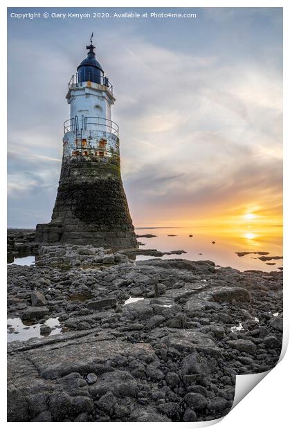 Sunset Plover Scar Lighthouse  Print by Gary Kenyon