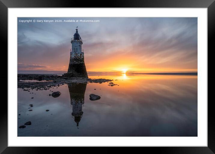 Plover Scar Lighthouse at Sunset Framed Mounted Print by Gary Kenyon