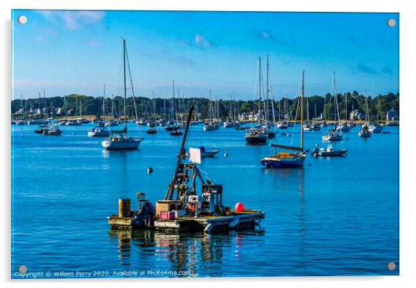 Mooring Raft Sailboats Padanaram Harbor Dartmouth Massachusetts Acrylic by William Perry