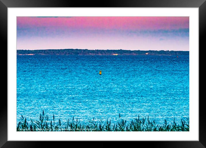 Padanaram Sunset Yellow Buoy Ocean Dartmouth Massachusetts Framed Mounted Print by William Perry