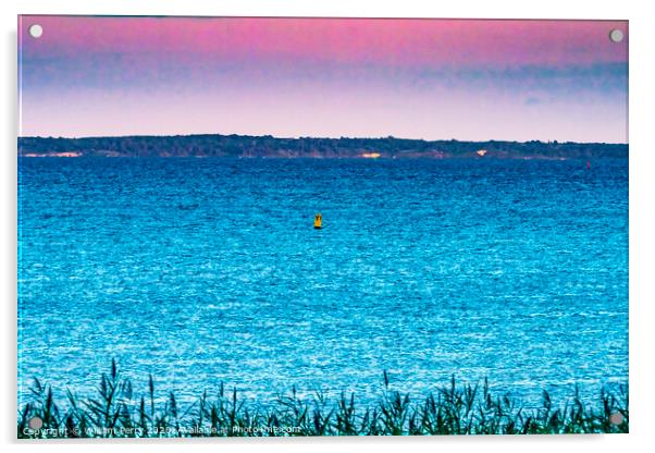 Padanaram Sunset Yellow Buoy Ocean Dartmouth Massachusetts Acrylic by William Perry