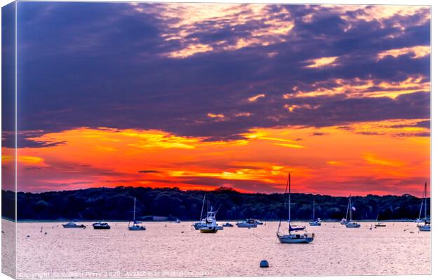 Sunset Sailboats Yachts Padanaram Inner Harbor Dartmouth Massachusetts Canvas Print by William Perry