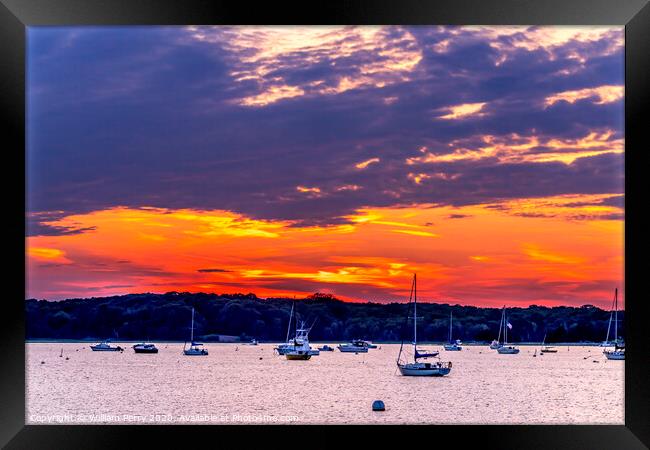 Sunset Sailboats Yachts Padanaram Inner Harbor Dartmouth Massachusetts Framed Print by William Perry