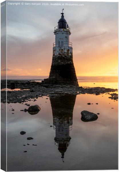 Plover Scar Lighthouse At Sunset Canvas Print by Gary Kenyon