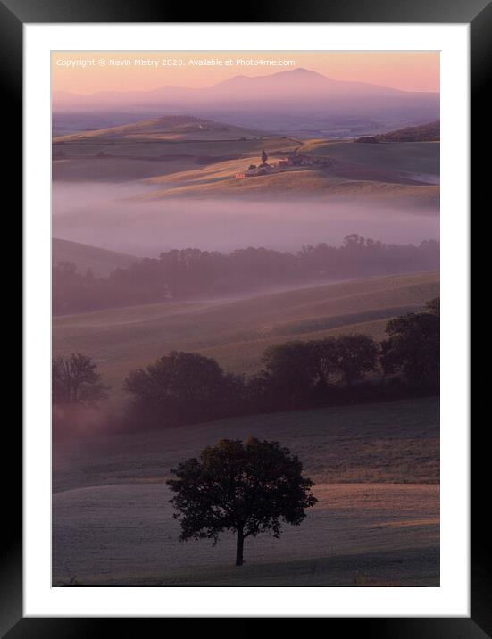 A misty morning Val Val d'Orcia, Tuscany, Italy Framed Mounted Print by Navin Mistry