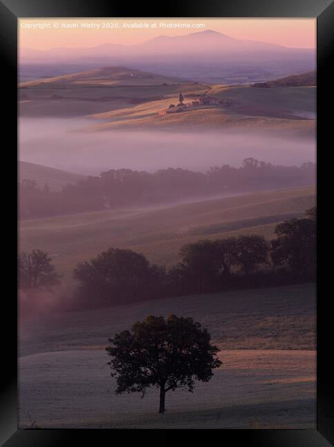 A misty morning Val Val d'Orcia, Tuscany, Italy Framed Print by Navin Mistry