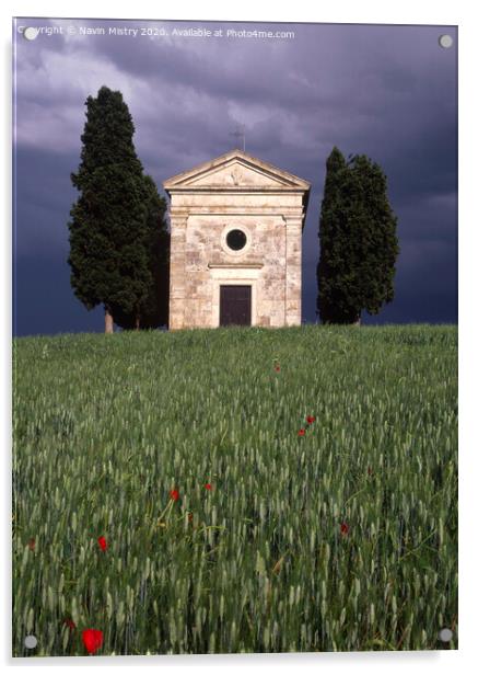 Capella di Vitaleta Tuscan chapel Val D Orcia in a summer thunder storm Acrylic by Navin Mistry
