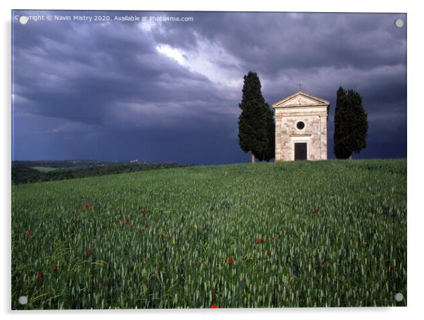 Capella di Vitaleta Tuscan chapel Val D Orcia in a summer thunder storm Acrylic by Navin Mistry