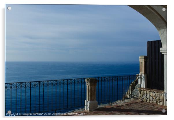Calm blue sea without waves seen from a cliff with room for text Acrylic by Joaquin Corbalan