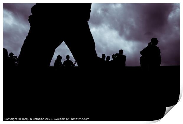 Backlight of a cloudy day with a silhouettes of a group of unrecognizable people. Print by Joaquin Corbalan