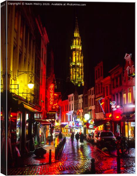 A street of Brussels at night Canvas Print by Navin Mistry