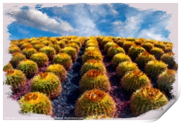 Rows of Cacti up Hill Painting Print by Darryl Brooks