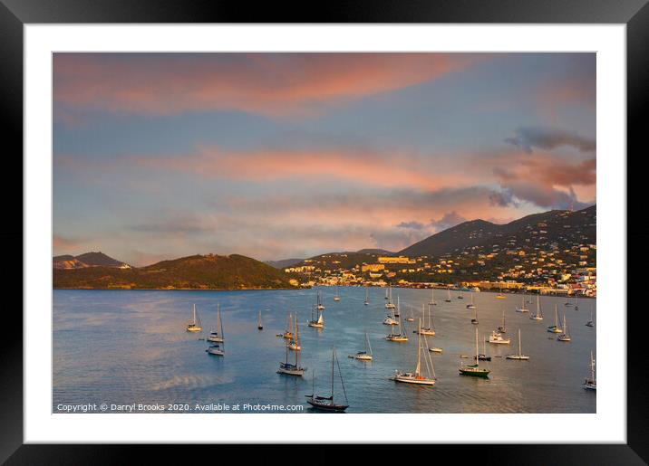Sailboats Anchored in Caribbean Bay Framed Mounted Print by Darryl Brooks