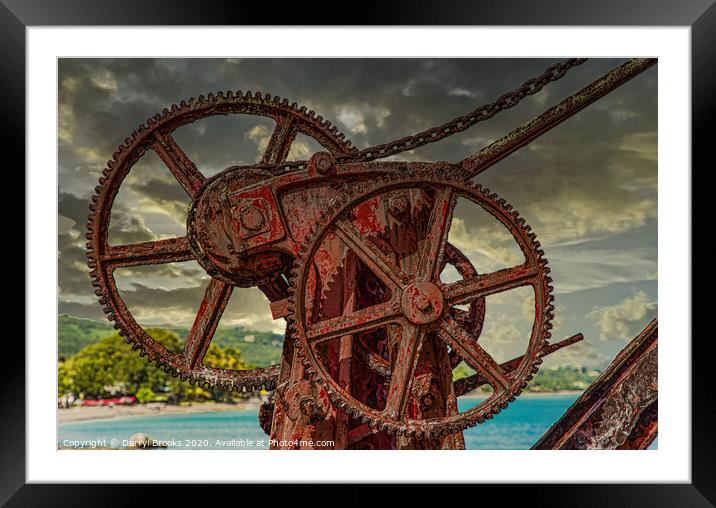 Rusty Gears on Old Red Crane Framed Mounted Print by Darryl Brooks