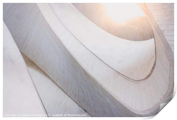 Architectural background with curved lines of warm tones and light and white color. Print by Joaquin Corbalan