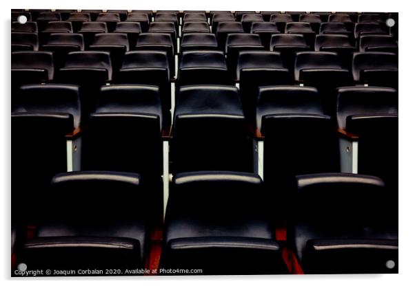 Rows of empty seats and seats in an auditorium. Acrylic by Joaquin Corbalan
