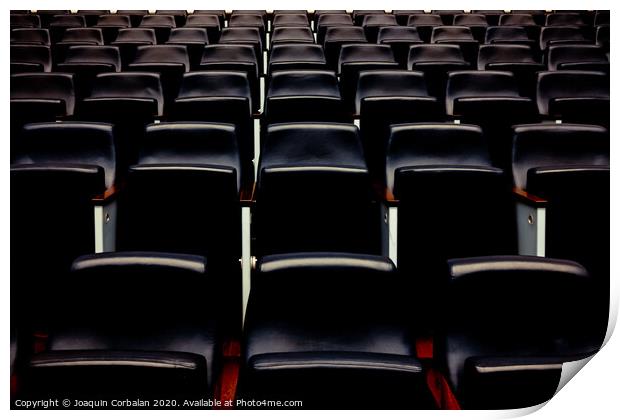Rows of empty seats and seats in an auditorium. Print by Joaquin Corbalan