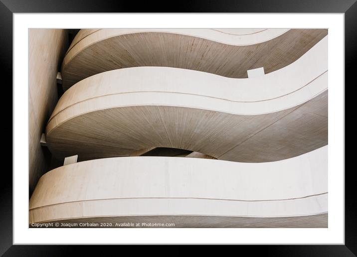 Architectural background with curved lines of warm tones and light and white color. Framed Mounted Print by Joaquin Corbalan