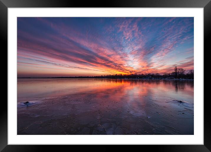 Beautiful sunset light in winter over lake Balaton Framed Mounted Print by Arpad Radoczy