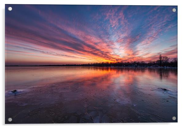 Beautiful sunset light in winter over lake Balaton Acrylic by Arpad Radoczy