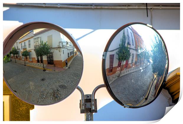 A street (traffic) mirror in Paradas, Seville Print by Jose Manuel Espigares Garc