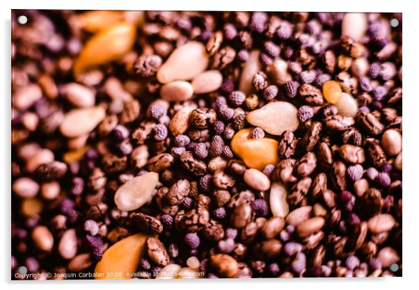 closeup Small seeds superfoods, chia, golden flax and sesame Acrylic by Joaquin Corbalan