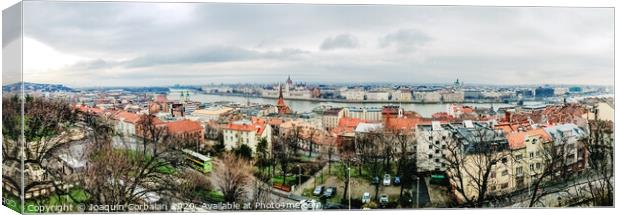 Overview of the Danube river as it passes through the European city of Budapest, Hungary, with Parliament in the background. Canvas Print by Joaquin Corbalan