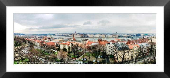 Overview of the Danube river as it passes through the European city of Budapest, Hungary, with Parliament in the background. Framed Mounted Print by Joaquin Corbalan