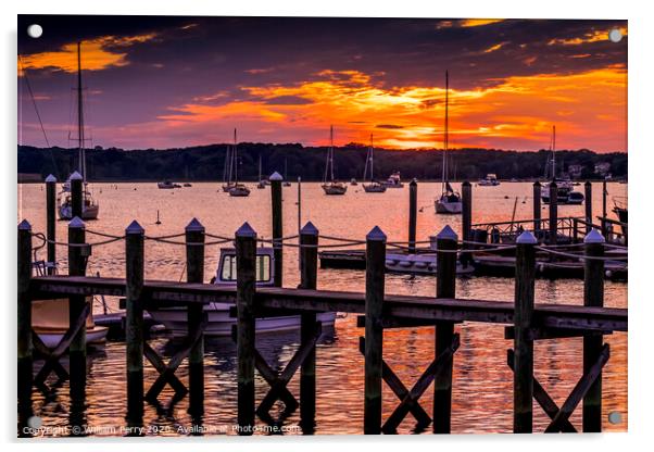 Sunset Pier Padanaram Inner Harbor Boats Dartmouth Massachusetts Acrylic by William Perry