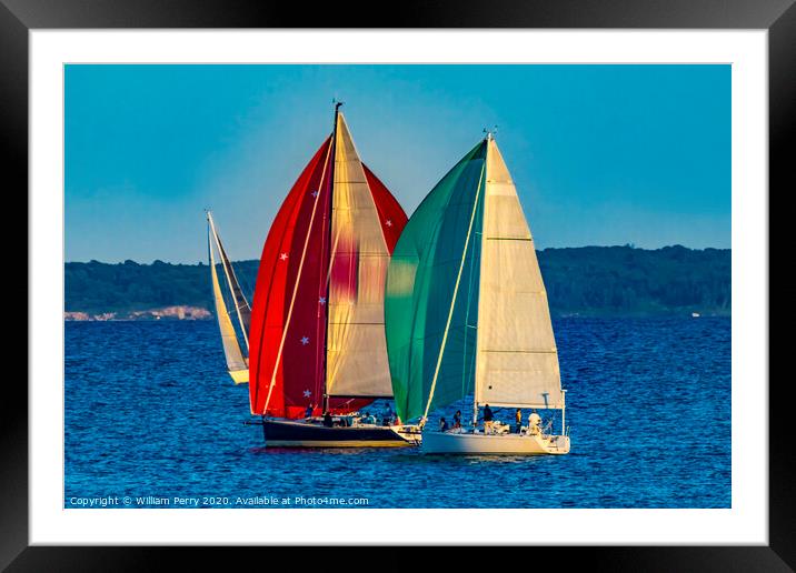 Sailboats Racing Padanaram Harbor Dartmouth Massachusetts Framed Mounted Print by William Perry