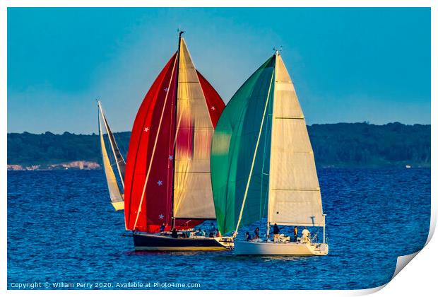 Sailboats Racing Padanaram Harbor Dartmouth Massachusetts Print by William Perry