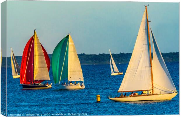 Evening Sailboats Racing Padanaram Harbor Dartmouth Massachusetts Canvas Print by William Perry
