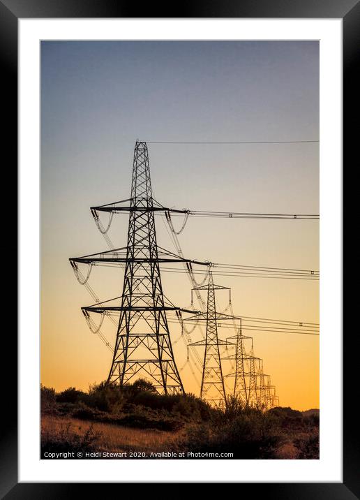 Electricity Pylons at Sunset Framed Mounted Print by Heidi Stewart