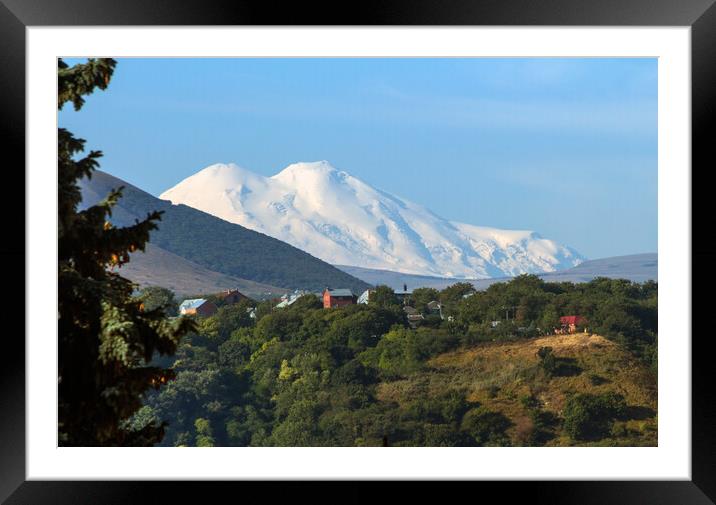 View On Mountain Elbrus Framed Mounted Print by Mikhail Pogosov