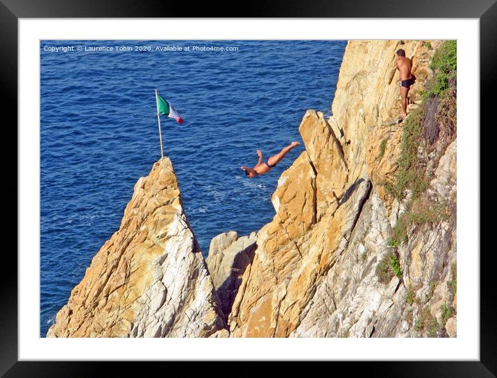 Cliff Divers at Acapulco Mexico Framed Mounted Print by Laurence Tobin