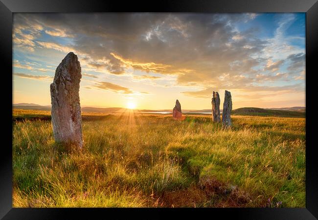 Standing stones at the Callanish IV stone circle  Framed Print by Helen Hotson