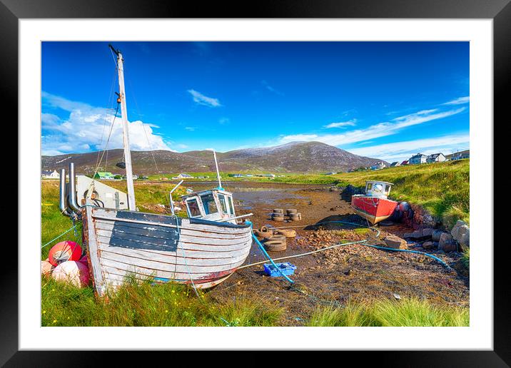 Old fishing boats at Leverburgh on the Isle of Harris Framed Mounted Print by Helen Hotson