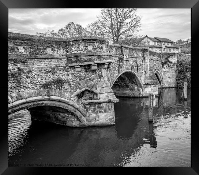 Bishops Bridge, Norwich bw Framed Print by Chris Yaxley