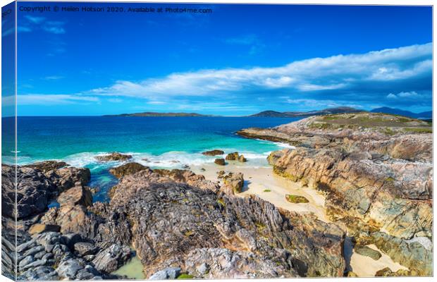 Rocky coves at Seilebost on the Isle of Harris Canvas Print by Helen Hotson