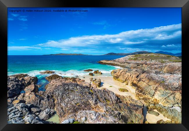 Rocky coves at Seilebost on the Isle of Harris Framed Print by Helen Hotson