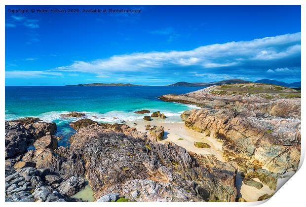 Rocky coves at Seilebost on the Isle of Harris Print by Helen Hotson