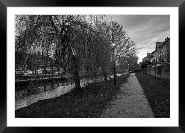 Wensum riverside walk, Norwich bw Framed Mounted Print by Chris Yaxley