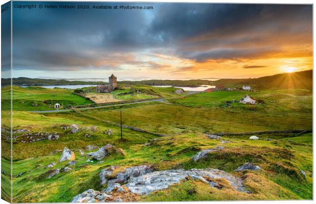 Beautiful sunset over the village of Rodel on the Isle of Harris  Canvas Print by Helen Hotson